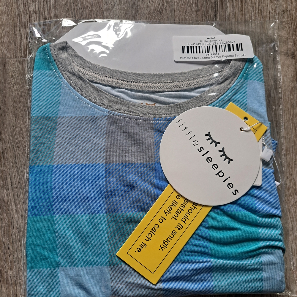 Little Sleepies Aqua and Gray Check Pajama Set